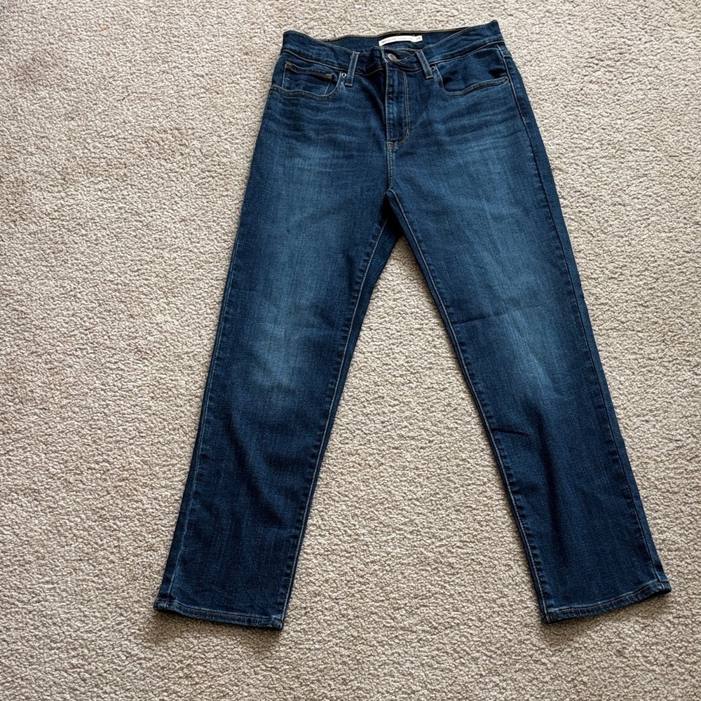 Levi 724 High Rise Straight Crop Classic Blue Denim Jeans size 28